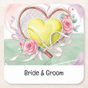 TENNIS Herzform für LIEBE Hochzeit Rechteckiger Pappuntersetzer
