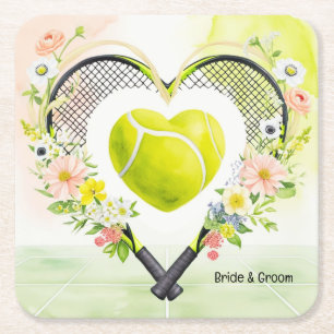 TENNIS Herzform für LIEBE Hochzeit Rechteckiger Pappuntersetzer
