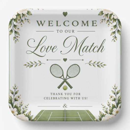Tennis Hochzeit Willkommen Pappteller (Vorderseite)