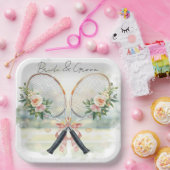 Tennis-Hochzeits-Schläger mit Blumen-Braut & Bräut Pappteller (Party)