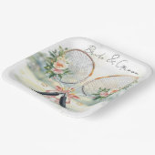 Tennis-Hochzeits-Schläger mit Blumen-Braut & Bräut Pappteller (Gewinkelt)