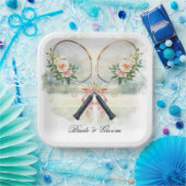 Tennis-Hochzeits-Schläger mit Blumen-Braut & Bräut Pappteller (Party)