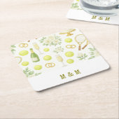 Tennis Hochzeitsthema mit Champagne Racket Ring Rechteckiger Pappuntersetzer (angewinkelt)