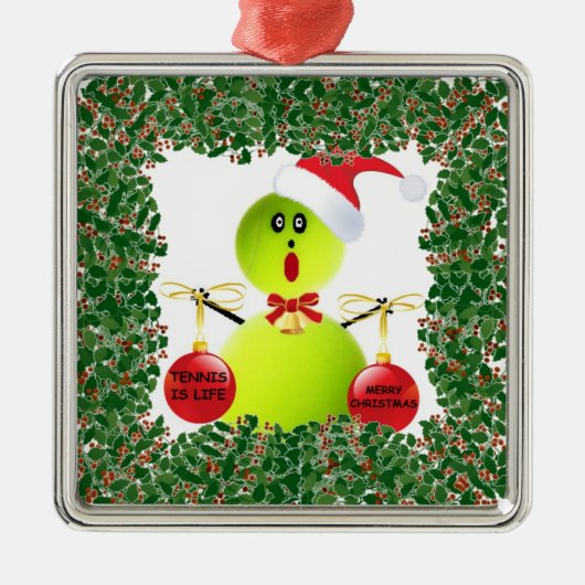 Tennis Holiday Silbernes Ornament (Vorne)