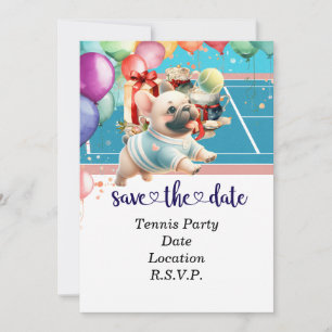 Tennis Hund zum Geburtstag: Save the Date Einladun