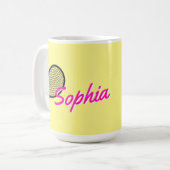 Tennis-Individuelle Name Hot Pink Yellow Black Kaffeetasse (Vorderseite Links)