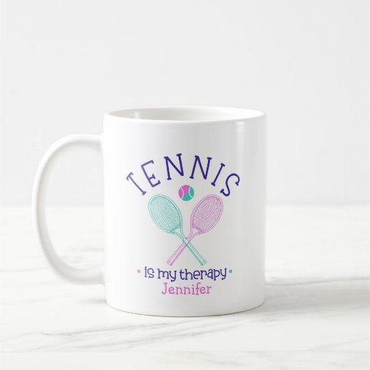 "Tennis Is My Therapy" Custom Coffee Mug Gift Kaffeetasse (Links)
