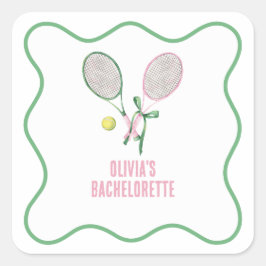 Tennis-Junggesellinnenabschied im preppy-Stil Quadratischer Aufkleber