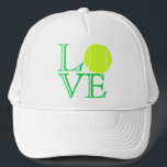 Tennis-Liebe-Fernlastfahrer-Hut Truckerkappe<br><div class="desc">Dieser "Tennis-Liebe" Hut ist sicher, etwas Punkte mit Tennisspielern zu zählen. (Das genannt wird, "Ironie, " Kinder.) Der Hut-Zauber heraus das Wort, "LIEBE" im Grün, öffnet gegenübergestellte Beschriftung, bei der Anwendung eines Tennisballs für das "O". Der Entwurf arbeitet an vielen Niveaus, so gerade wählt Ihren Liebling aus und bestellt diesen...</div>