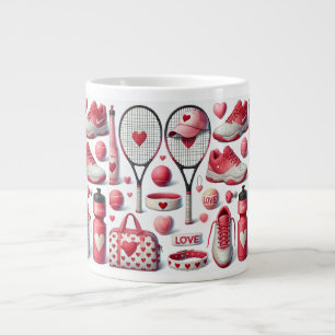 Tennis Liebe im roten und weißen Design mit Herz Jumbo-Tasse