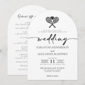 Tennis-Liebe mit Details Hochzeit Einladung (Vorne/Hinten)