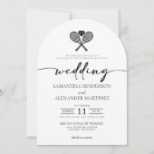 Tennis-Liebe mit Details Hochzeit Einladung (Vorderseite)