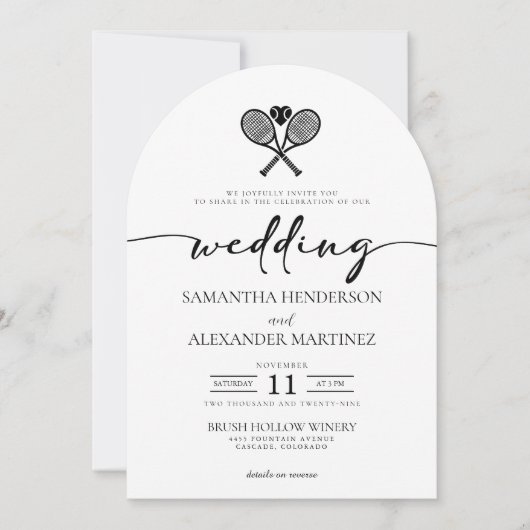 Tennis-Liebe mit QR-Code-Hochzeit Einladung (Vorderseite)