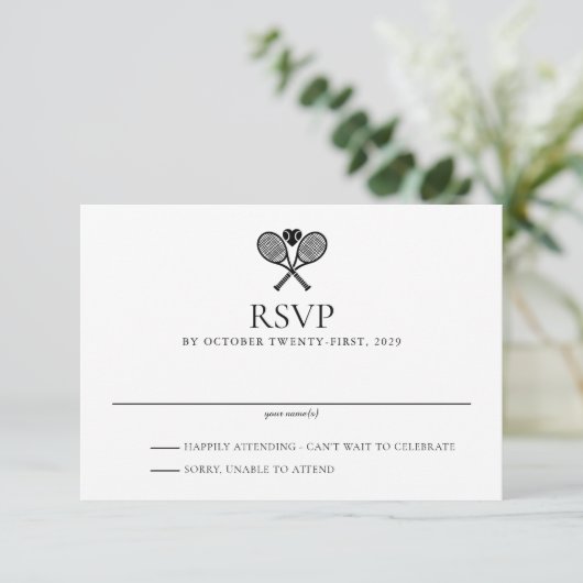 Tennis Liebe Wedding RSVP Karte (Stehend Vorderseite)