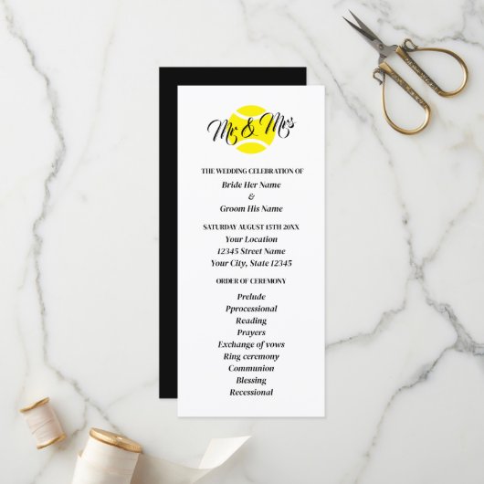 Tennis Liebhaber der Hochzeitsfeier Programm (Vorderseite/Rückseite Beispiel)