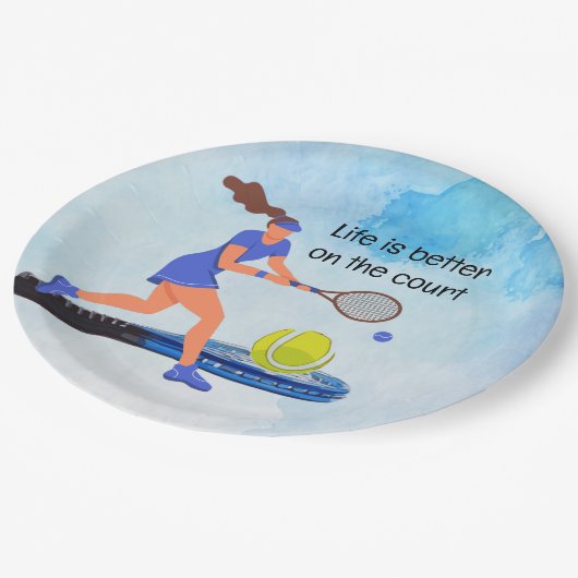 Tennis Life ist besser auf dem Platz Aquarell Pappteller (Schrägansicht)
