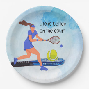 Tennis Life ist besser auf dem Platz Aquarell Pappteller
