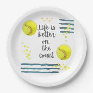 Tennis Life ist besser auf dem Platz Aquarell     Pappteller