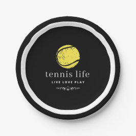 Tennis Life Live Liebe Typografie Zitat Black Pappteller