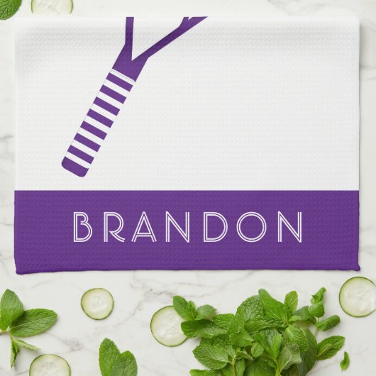 Tennis Lila Personalisierter Name oder Monogramm Geschirrtuch (Gefaltet)