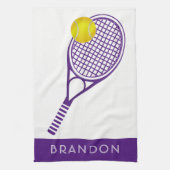 Tennis Lila Personalisierter Name oder Monogramm Geschirrtuch (Vertikal)