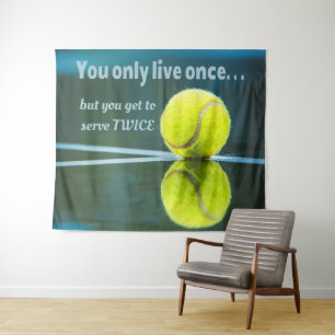Tennis live einmal zweimal, Tennis Ball, Court Wandteppich