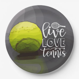 Tennis Live Liebe Tennis mit Ball auf schwarz Pappteller