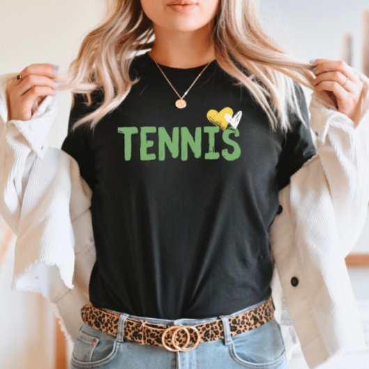 Tennis Lover Bold Grüner Text mit Niedlichen Herze T-Shirt