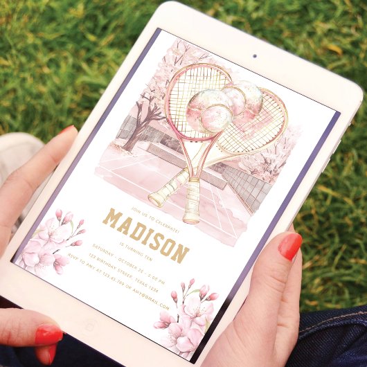 Tennis Luxury Girl Birthday Pink Gold Einladung