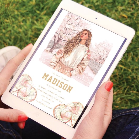 Tennis Luxury Teen Girl Birthday Pink Gold Einladung