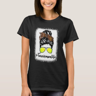 Tennis Mama Leopard Messy Bun Hair Frauen T-Shirt