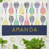 Tennis-Mehrfarbiger Personalisierter Name oder Mon Geschirrtuch (Gefaltet)
