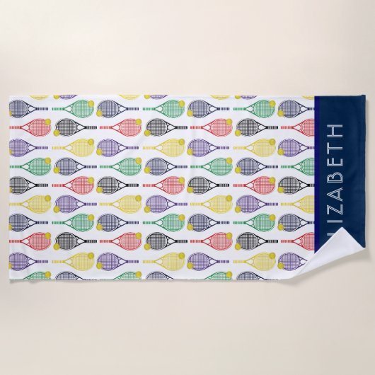 Tennis-Mehrfarbiger Personalisierter Name oder Mon Strandtuch (Vorderseite)