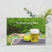 Tennis mit Ballbier für Spieler Dankeskarte (Stehend Vorderseite)