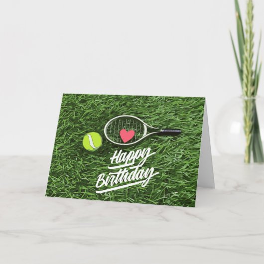 Tennis mit Schläger zum Geburtstag wünscht Spieler Karte (Vorderseite)