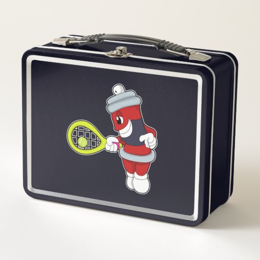 Tennis mit Tennisschläger Metall Brotdose (Vorderseite)