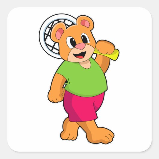 Tennis mit Tennisschläger Quadratischer Aufkleber (Vorderseite)