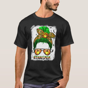 Tennis Mom Halloween Messy Bun Hair Skull Scary Co T-Shirt