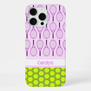 Tennis-Muster mit individuellem Namen rosa grün iPhone 16 Pro Max Hülle