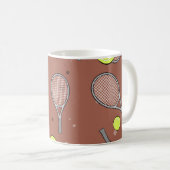Tennis Nahtloses Muster - Racket und Ball auf Brow Kaffeetasse (VorderseiteRechts)