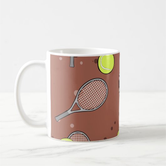 Tennis Nahtloses Muster - Racket und Ball auf Brow Kaffeetasse (Links)