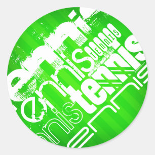 Tennis; Neon Green Stripes. Runder Aufkleber