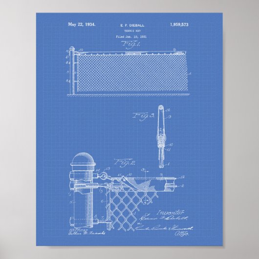 Tennis Net 1934 Patent Art Blueprint Poster (Vorne)