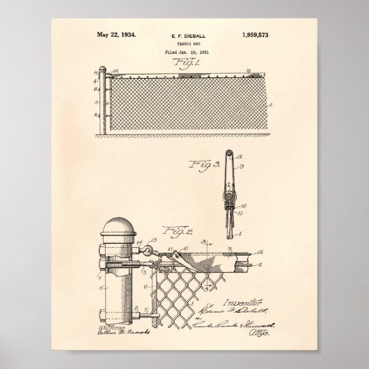 Tennis Net 1934 Patent Art Old Peper Poster (Vorne)
