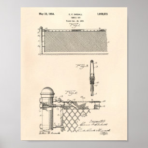 Tennis Netz 1934 Patent Kunst Altes Papier Poster
