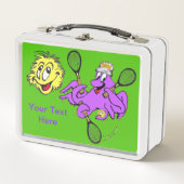 Tennis Octopus Cartoon Mittagspause Metall Brotdose (Vorderseite)