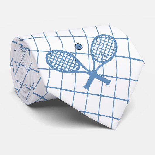 Tennis oder Racquetball auf Blue Karo Necktie Krawatte (Gerollt)