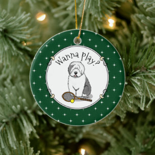 Tennis Old English Sheepdog (Grau 1) Hund Niedlich Keramik Ornament