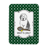 Tennis Old English Sheepdog (Grau 1) Hund Niedlich Magnet (Vertikal)
