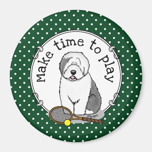 Tennis Old English Sheepdog (Grau 1) Hund Niedlich Magnet (Vorne)